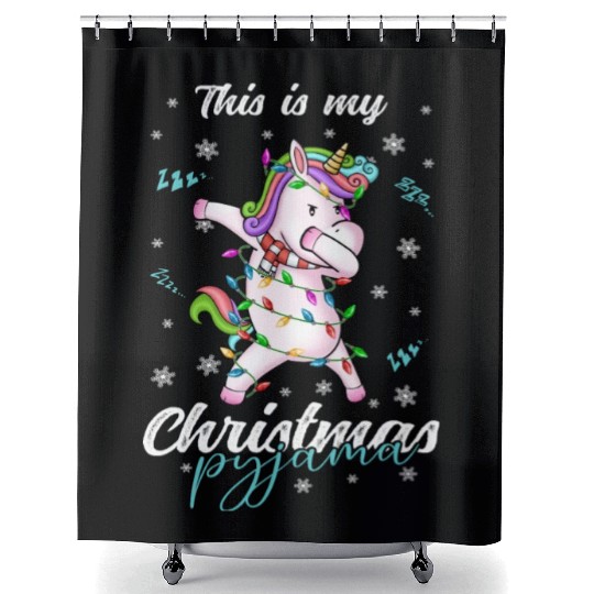 Winter Christmas Pyjama Unicorn Shower Curtains