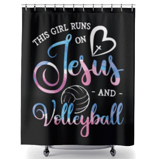 This Girl Runs On Jesus And Volleyball Player Chri Shower Curtains