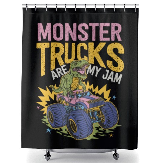Monster Trucks Are My Jam Vintage Retro Shower Curtains