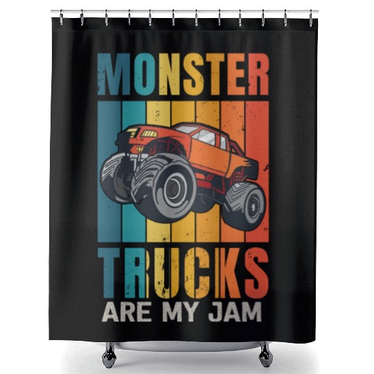 Monster Trucks Are My Jam Vintage Retro Shower Curtains