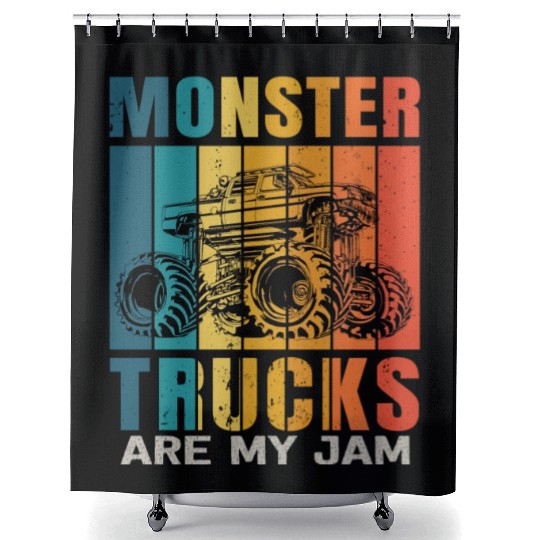 Monster Trucks Are My Jam Vintage Retro Shower Curtains
