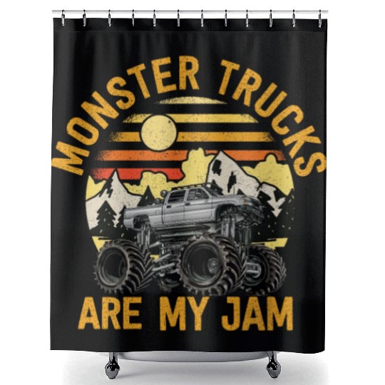 Monster Trucks Are My Jam Vintage Retro Shower Curtains