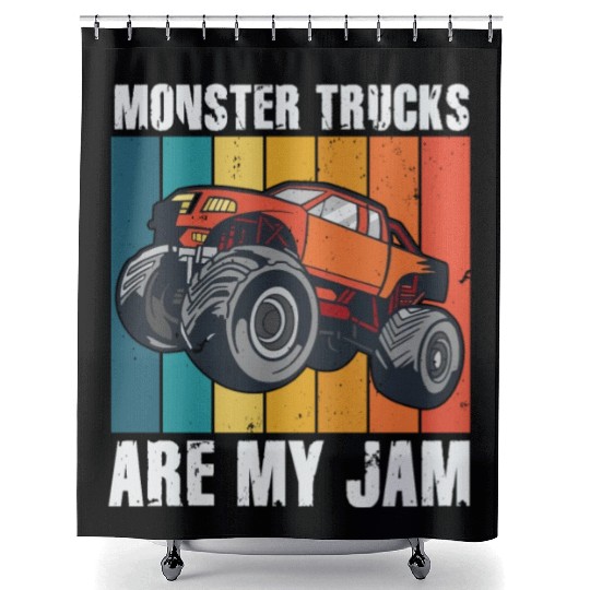Monster Trucks Are My Jam Vintage Retro Shower Curtains