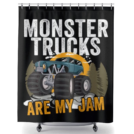 Monster Trucks Are My Jam Vintage Retro Shower Curtains