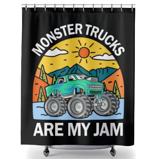 Monster Trucks Are My Jam Vintage Retro Shower Curtains