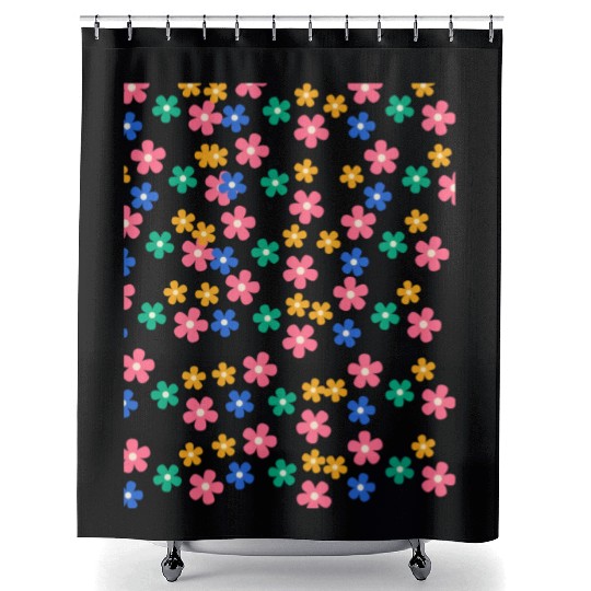 Retro 70s daisy flowers in orange & lilac Shower Curtains