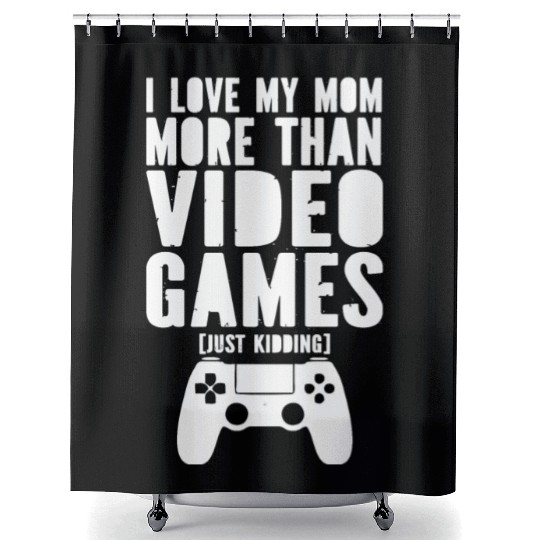 I Love My Mom Video Gamer Valentines Day Boys Teen Shower Curtains