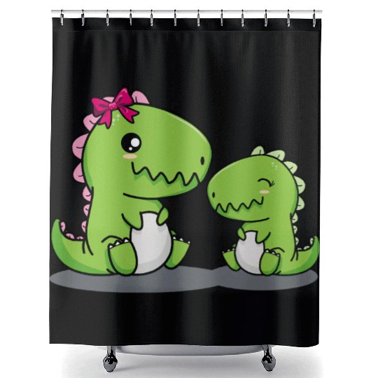 Big sister dino t-rex dinosaur sibling baby girls Shower Curtains