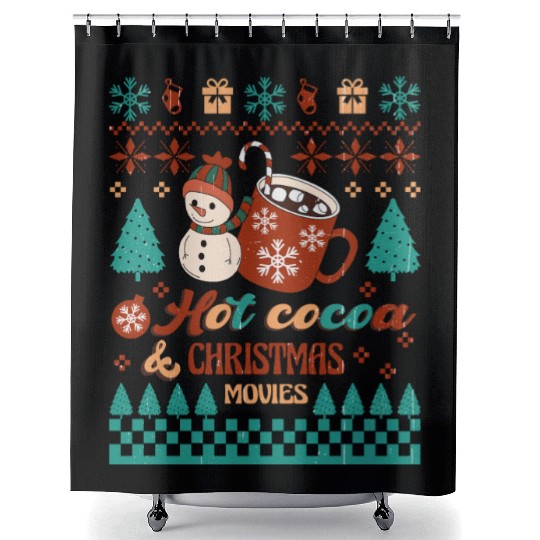 Funny Christmas Hot cocoa christmas movies Shower Curtains