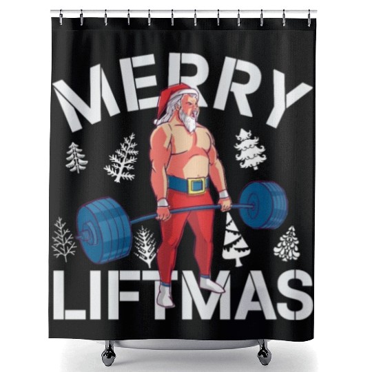 Merry Liftmas Christmas Bodybuilder Gym Workout Shower Curtains