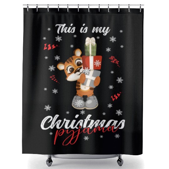 Winter Christmas Pyjama Tiger Shower Curtains