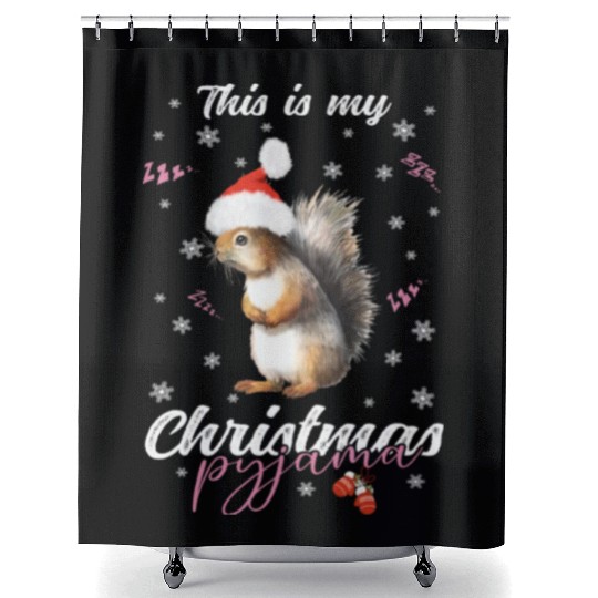Winter Christmas Pyjama Squirrel Shower Curtains