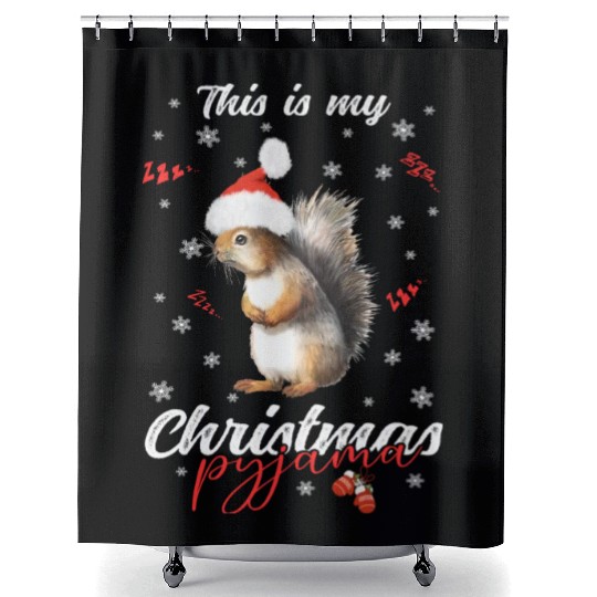 Winter Christmas Pyjama Squirrel Shower Curtains