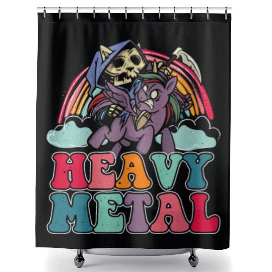Heavy Grim Unicorn Rainbow Metal Music Lover Rock Shower Curtains