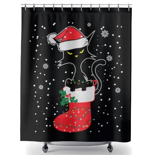 Grumpy Christmas Cat Kitten Santa Kitty Shower Curtains
