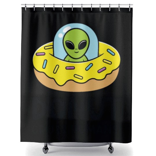 Space Area 51 Donut UFO Cute Alien Head Shower Curtains