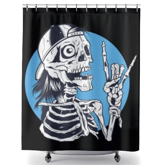Skeleton rock and roll cartoon Shower Curtains