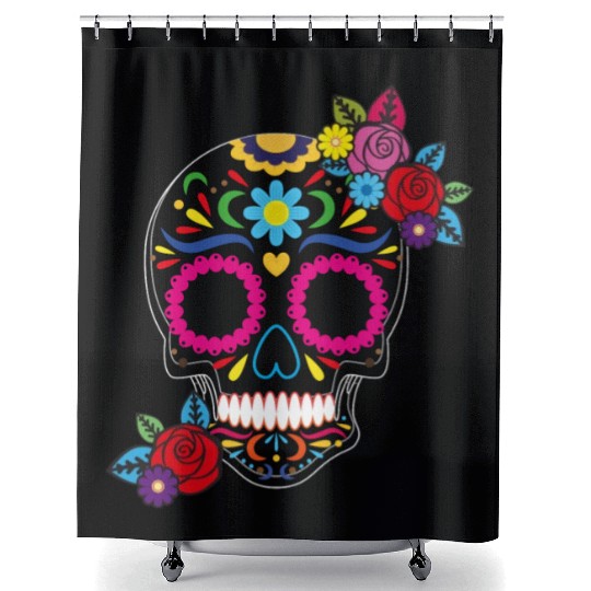 Day of The Dead Colorful Sugar Skull Shower Curtains