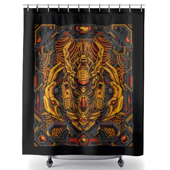 Fiery Mecha Bitcoin Titan Shower Curtains