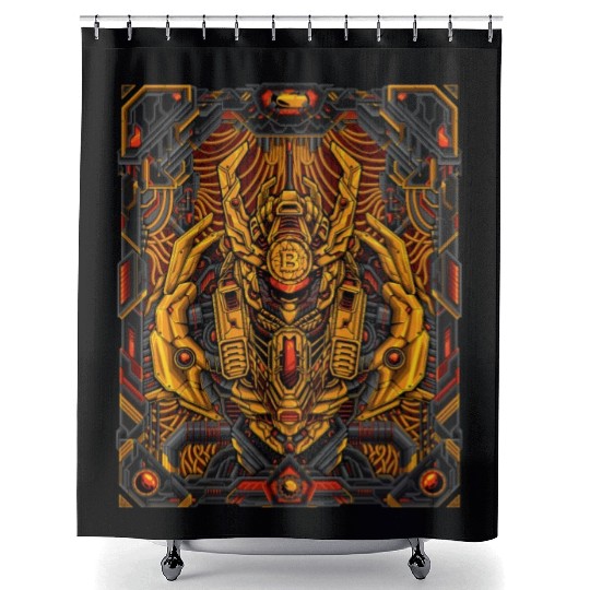 Fiery Mecha Bitcoin Titan Shower Curtains