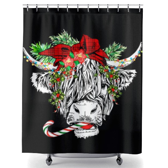 Christmas Highland Cow Merry Christmas Shower Curtains
