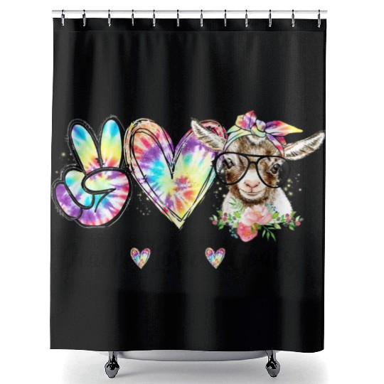 Tie Dye Peace Love Goats Farm Girl Goat Lover Shower Curtains