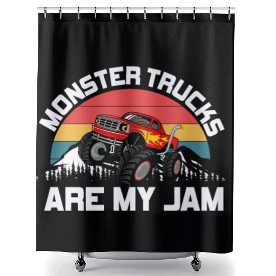 Monster Trucks Are My Jam Vintage Retro Shower Curtains