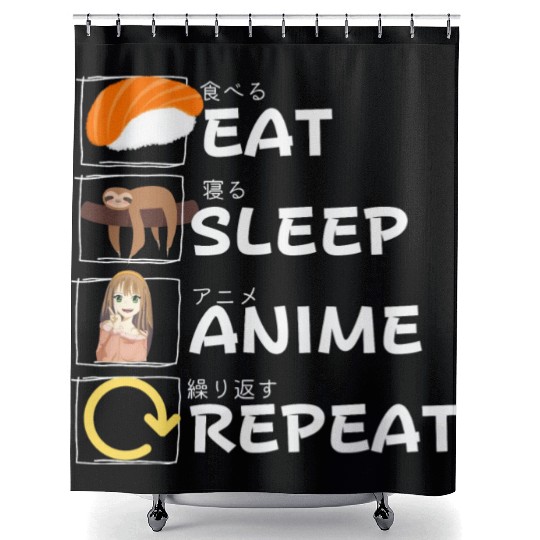 Eat Sleep Anime Repeat Shower Curtains, Anime Manga