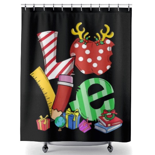 Love Teacher Math Christmas Teacher Life Matching Shower Curtains