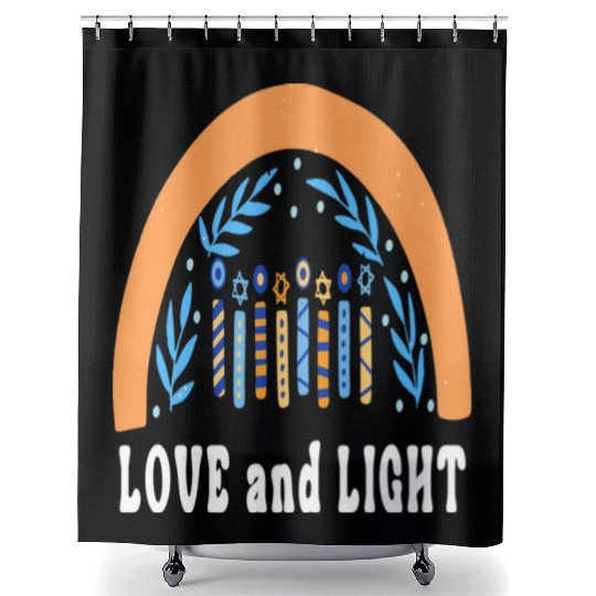 Love And Light Rainbow Hanukkah Jewish Chanukah Shower Curtains