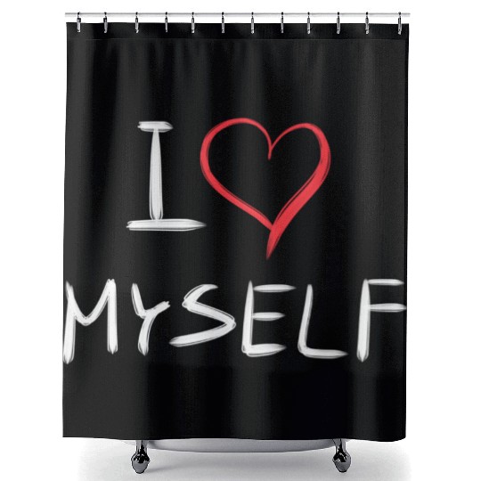 i love me heart text Shower Curtains