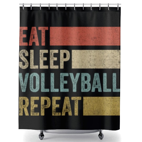 Retro 70s Volleyball Player Men Kids Eat Sleep Shower Curtains