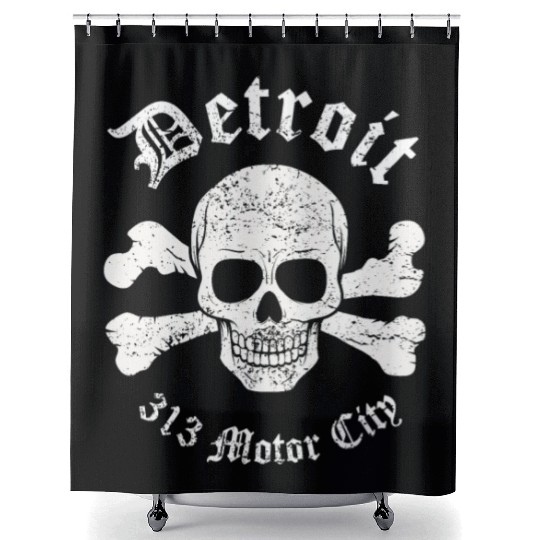 Vintage Retro Detroit 313 Motor City Skull Detroit Shower Curtains