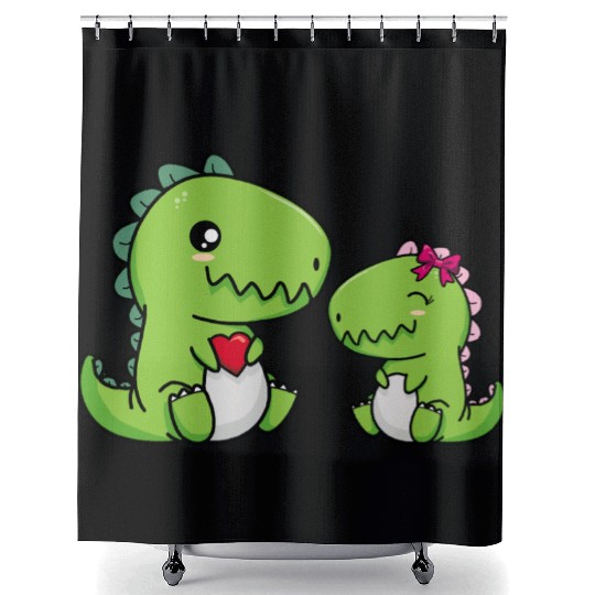 Big sister brother dino siblings boy girl heart Shower Curtains