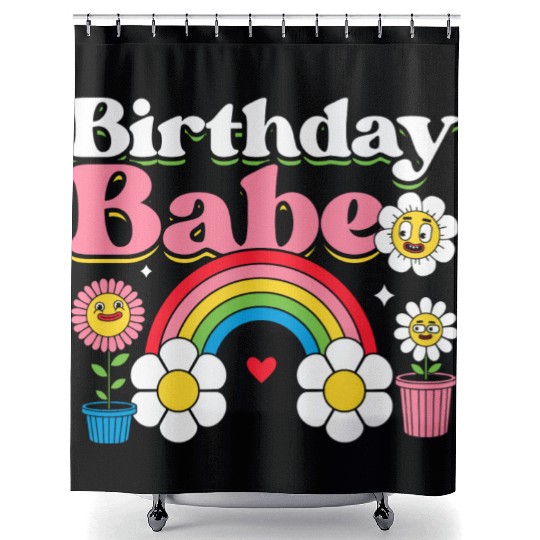 Pastel Daisy Rainbow Birthday Girl Shower Curtains