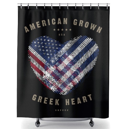 American Grown Greek Heart Love Greece Flag Shower Curtains