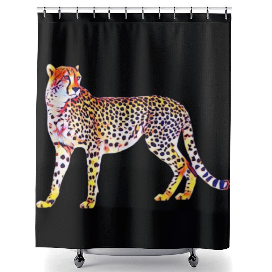 Cheetah Mother with Cubs Motif Predator Cat Animal Shower Curtains