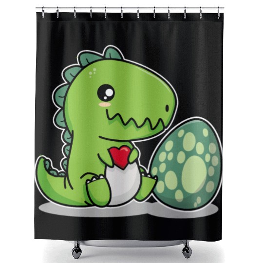Big sister cute dino siblings boy girl heart love Shower Curtains