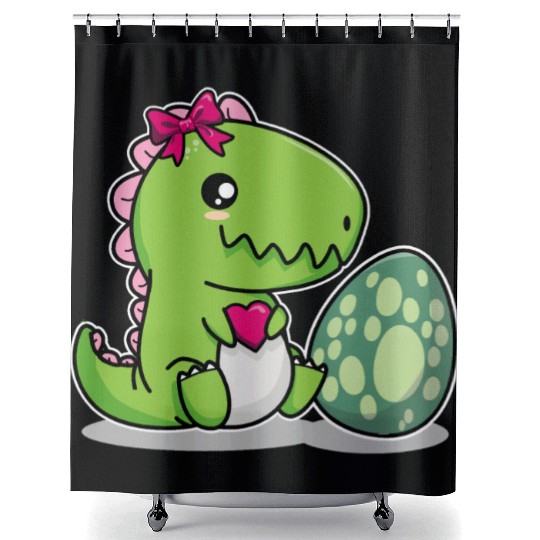 Big sister cute dino siblings boy girl heart love Shower Curtains