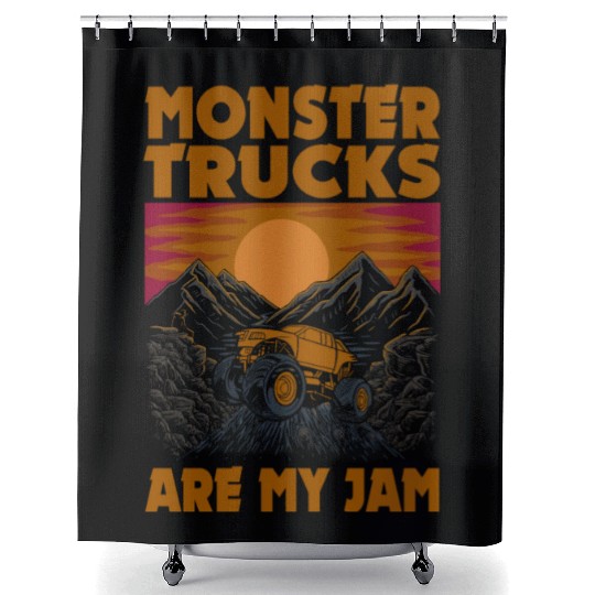 Monster Trucks Are My Jam Vintage Retro Shower Curtains