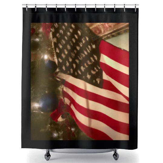 Patriotic Christmas US Flag And Christmas Tree Shower Curtains