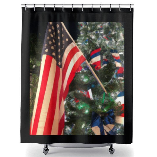 Patriotic Christmas US Flag In Christmas Tree Shower Curtains
