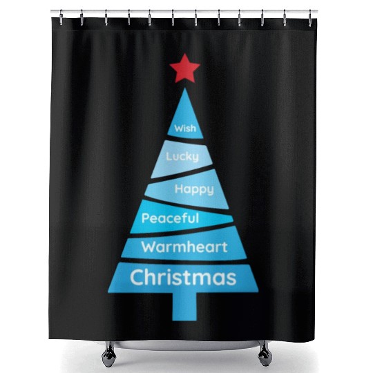 Minimalist Light Blue Christmas Pine Shower Curtains