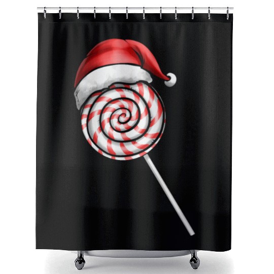 Candy Cane Lollipop Santas Hat Merry Christmas Shower Curtains
