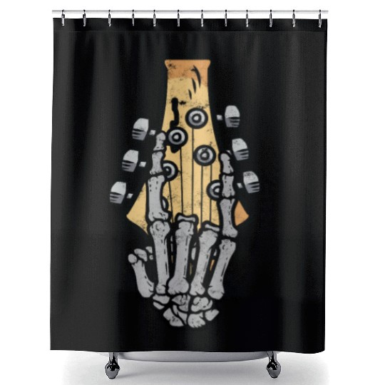 Skeleton punk on guitar headstock - rockin Shower Curtains