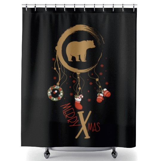 Winter dreamcatcher Christmas Bear Shower Curtains