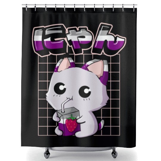 Asexual Pride Kawaii Cat Strawberry Milk Asexual F Shower Curtains