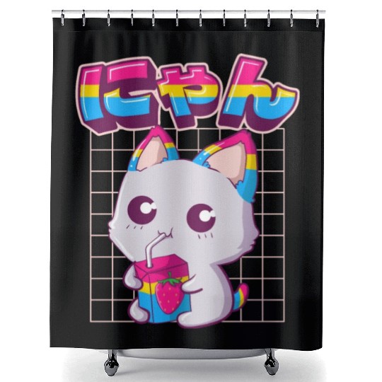 Pansexual Pride Kawaii Cat Strawberry Milk Pansexu Shower Curtains