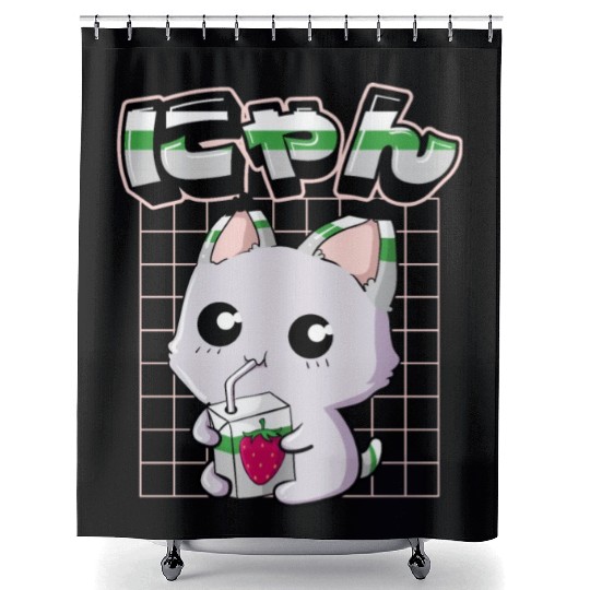Demiromantic Pride Kawaii Cat Strawberry Milk Shower Curtains
