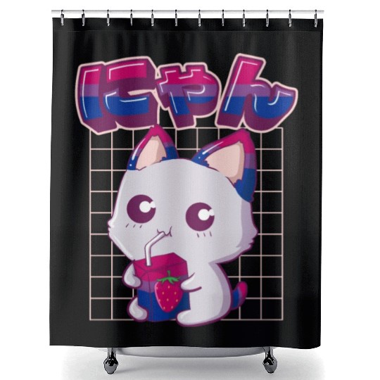 Bisexual Pride Bi Kawaii Cat Strawberry Milk Bisex Shower Curtains